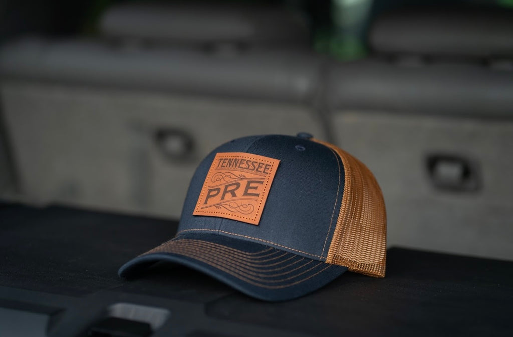 Trucker Hat w/ Leather Patch Navy/Brown